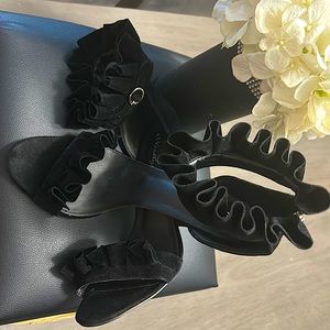 The “Natillia” Black Fringe open toe cocktail heel